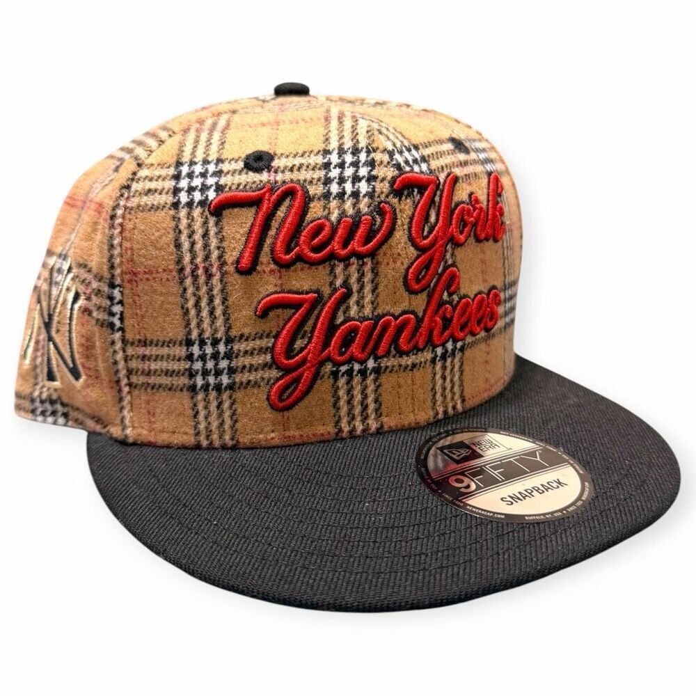 New Era New York Yankees 9FIFTY Plaid Tan Red Tartan Snapback Adjustable Cap Hat